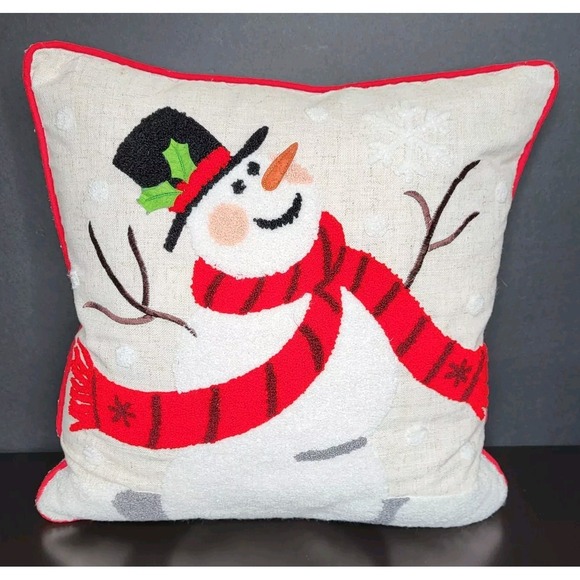 Saro Lifestyle Jolly Snowman Down Filled Christmas Winter Throw Pillow 16 x 16 - Picture 3 of 8